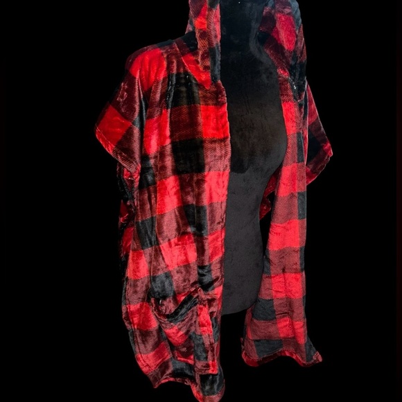 Wearable Animal Hooded Wrap Blanket Soft & Cozy Plaid Open Shawl W/Pockets New - Picture 6 of 16